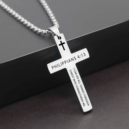 304L Stainless Steel Bible Verse Cross Necklace