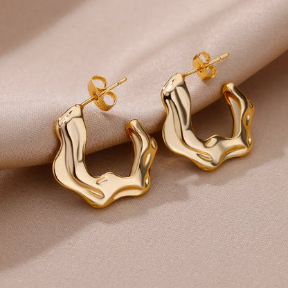 Stainless Steel Gold Heart Zircon Hoop Earrings