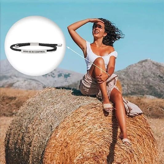 God Is in Control Inspirational Bracelets for Women Men Stainless Steel Lettering Braided Bracelet Christmas Birthday Gifts