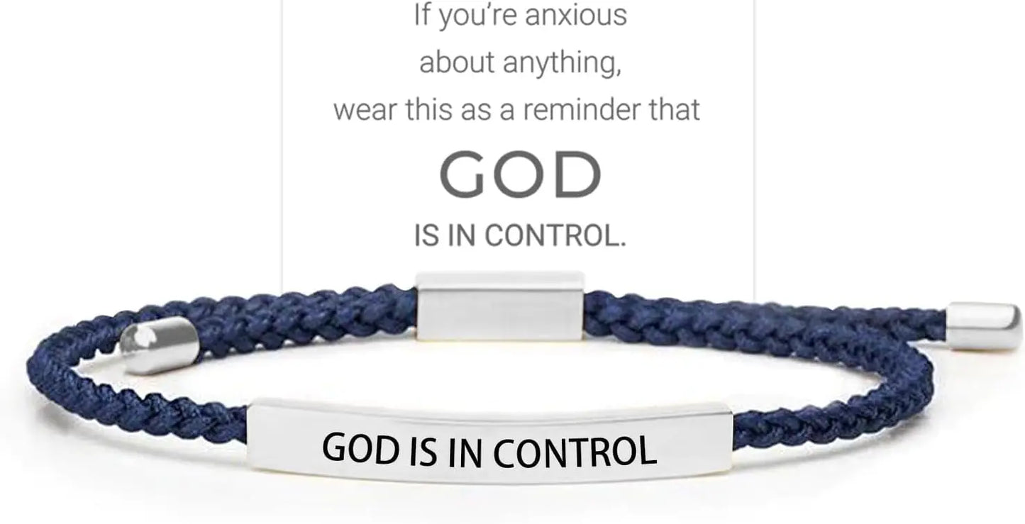 God Is in Control Inspirational Bracelets for Women Men Stainless Steel Lettering Braided Bracelet Christmas Birthday Gifts