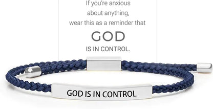 God Is in Control Inspirational Bracelets for Women Men Stainless Steel Lettering Braided Bracelet Christmas Birthday Gifts