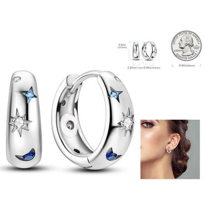 925 Silver Heart & Star Zircon Hoop Earrings