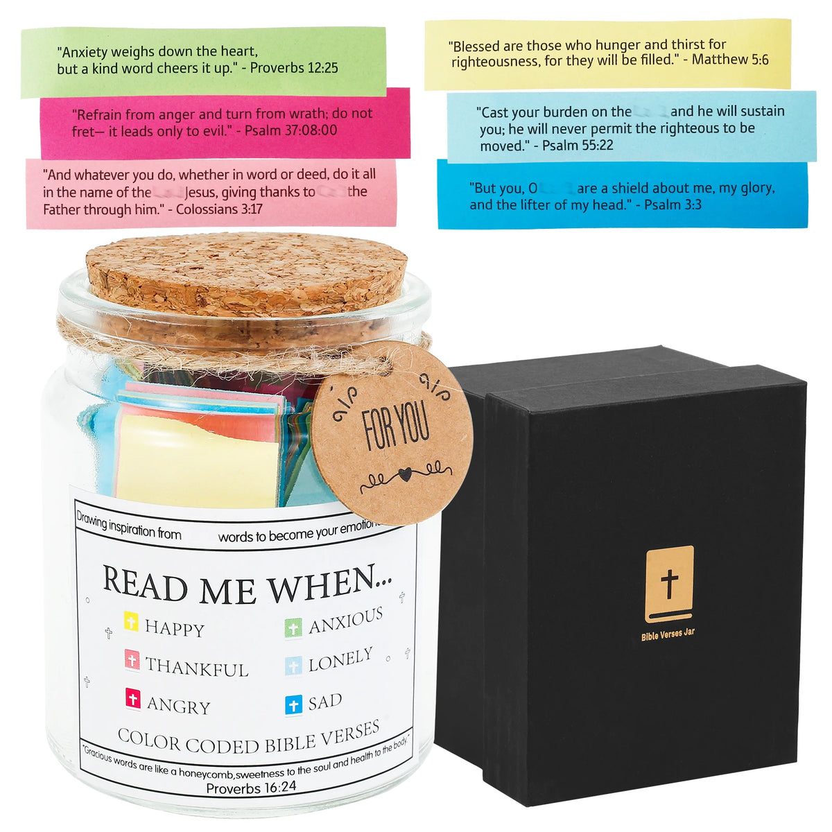 Christian Bible Verse Jar - Colorful Scripture Cards, Handmade Faith & Encouragement Gift for Women, Prayer & Blessings Jar