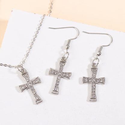 Fashion Rhinestones Cross Charms Necklace Earrings Jewelry Set Trend Personality Pearl Crucifix Jewelry For Friend Gifts - Blessings is Here