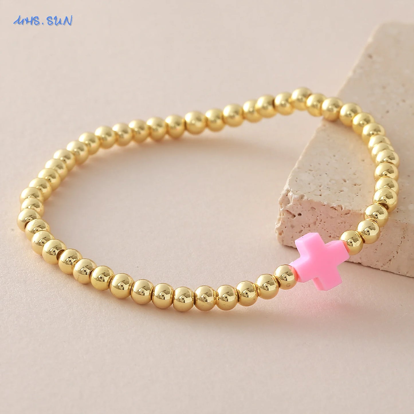 Gold Beaded Cross Bracelet, Christian Bracelet for Women and Men, Faith Jewelry, Inspirational Religious Gift