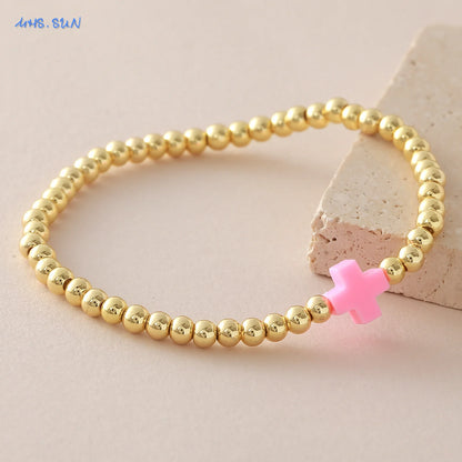 Gold Beaded Cross Bracelet, Christian Bracelet for Women and Men, Faith Jewelry, Inspirational Religious Gift