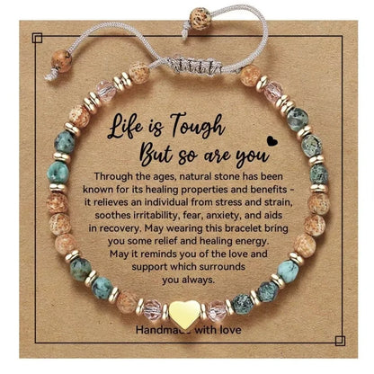 Inspirational Bead Bracelet Gift for Her | Handmade Wish Bracelet with Message Card | Motivational Boho Heart Bracelet