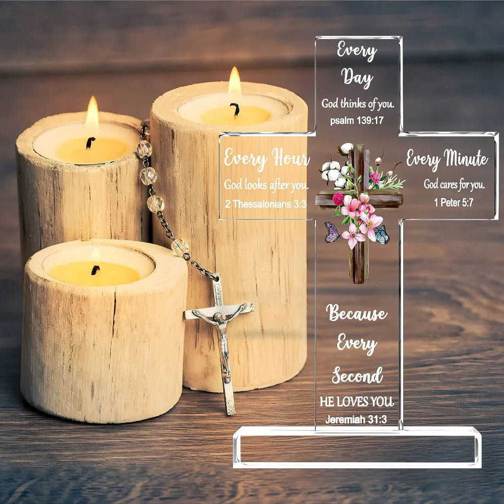 1pc Acrylic Cross - Bible Verses and Prayers, Inspirational Christian Gifts, Religious Decor for Home and Desk, Perfect for Mom,