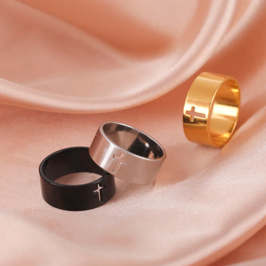 Stainless Steel Unisex Bible Verse Hollow Cross Ring