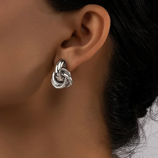 Gold & Silver Knot Hoop Twist Earrings