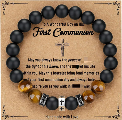 Cross Bracelet Men Boys Gifts for Teen Boys Son Grandson Nephew, Birthday Graduation Christian First Communion Confirmation Gift