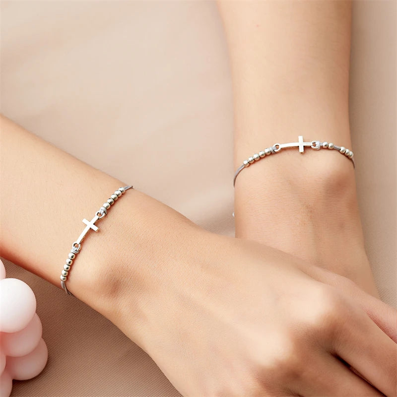 2Pcs/Set New Simple Cross Braided Bracelet for Women Men Handmade Adjustable Friendship Couple Bracelet Christian Prayer Jewelry