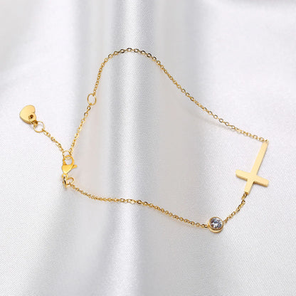 Birthstone Zirconia Thin Chain Link Cross Bracelet Stainless Steel Women's Adjustable Link Stacked Layered Chain Bracelets