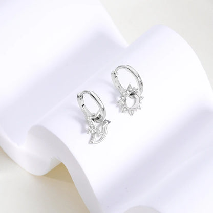 925 Silver Heart & Star Zircon Hoop Earrings