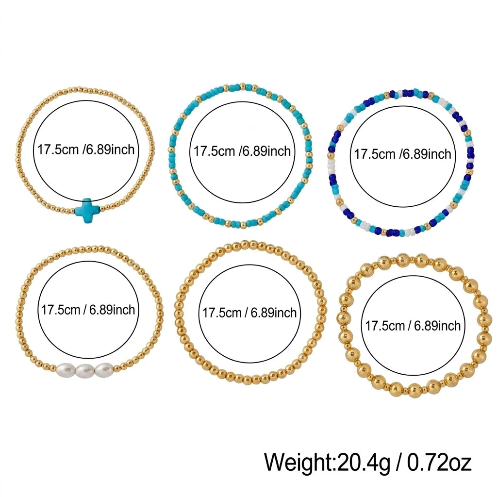 6PCS Bohemian Cross Beaded Bracelet Set for Women