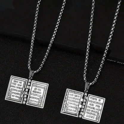 1 pc Vintage Holy Bible Pendant Necklace for Men &amp; Women – Polished Alloy Christian Cross Book Necklace, Opening Bible Locket Pendant, Gold &amp; Silver Religious Jewelry Gift