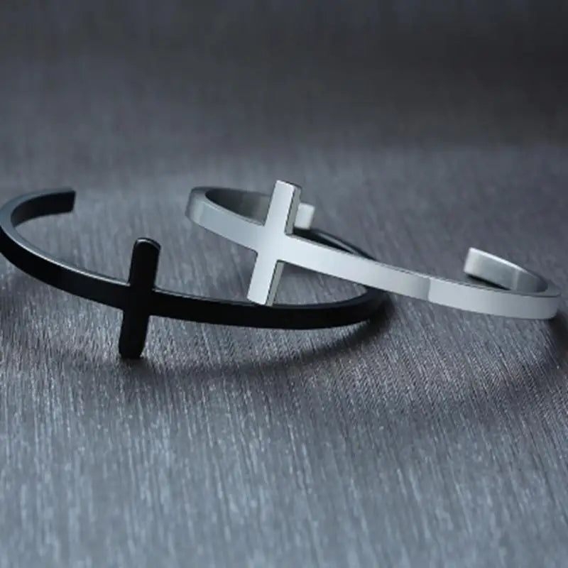 Retro Stainless Steel Christian Cross Cuff Bracelet for Men and Women Praying Catholic Religious Amulet Lucky Jewelry Gift - Blessings is Here
