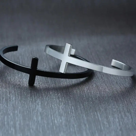 Retro Stainless Steel Christian Cross Cuff Bracelet for Men and Women Praying Catholic Religious Amulet Lucky Jewelry Gift