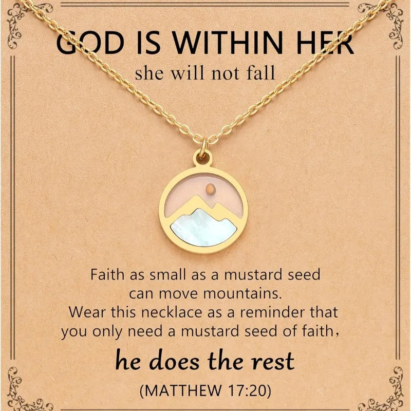 14KGold Stainless Steel Moving Mountains-Mustard Seed Faith Pendant Necklaces for Women Men Boys Teens Girls Christmas Gifts - Blessings is Here