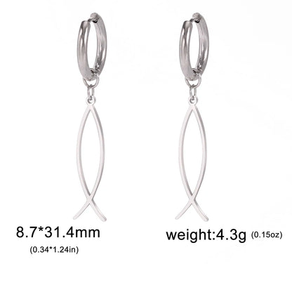 Cross Charm Dangle Earrings Ichthys Jesus Fish Christian Symbol Hoop Earrings Stainless Steel Catholic Amulet