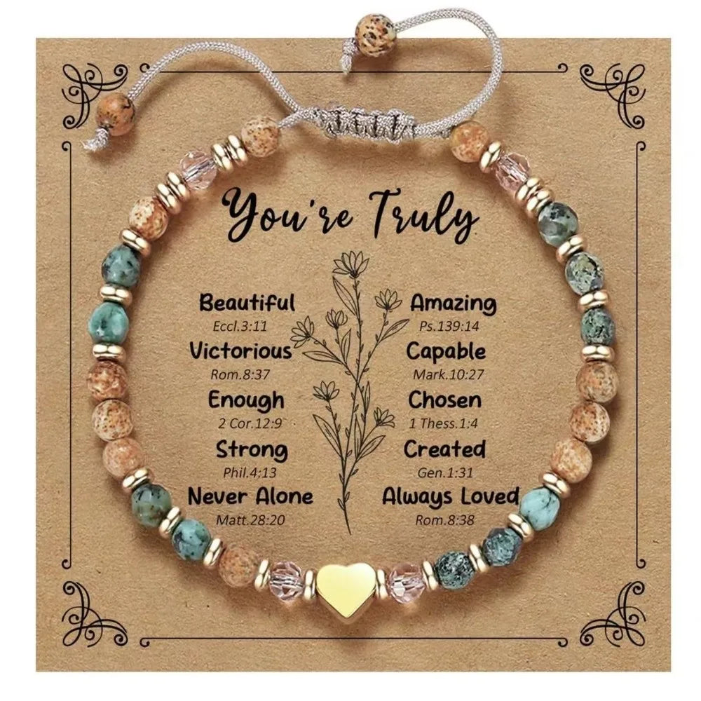 Inspirational Bead Bracelet Gift for Her | Handmade Wish Bracelet with Message Card | Motivational Boho Heart Bracelet
