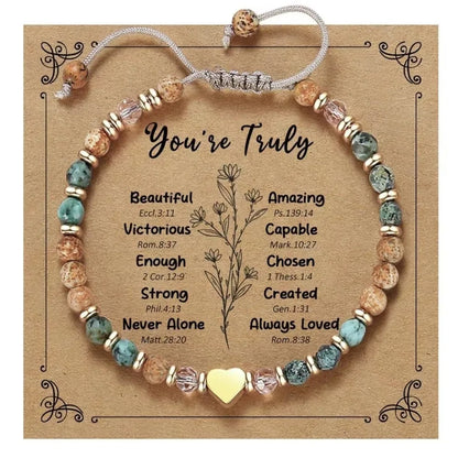 Inspirational Bead Bracelet Gift for Her | Handmade Wish Bracelet with Message Card | Motivational Boho Heart Bracelet