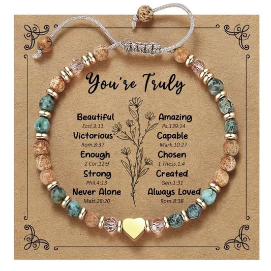 Inspirational Bead Bracelet Gift for Her | Handmade Wish Bracelet with Message Card | Motivational Boho Heart Bracelet