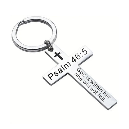 Stainless Steel Faith Christian Cross Bible Verse Keychain