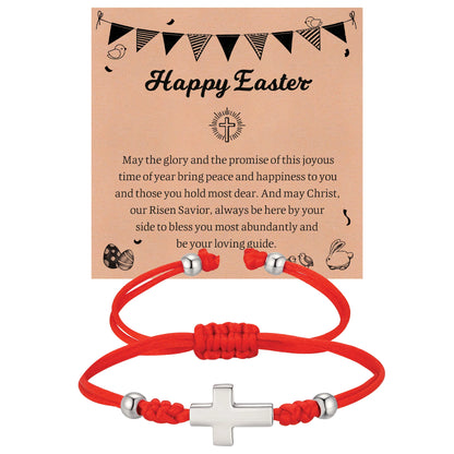 Christian Baptism Religious Beaded Cross Bracelet for Women Pink Crystal Beads Chain Bracelets Christian Easter Jewelry Gift