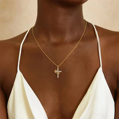 Rotatable Crown Zircon Cross Pendant Necklace Light Luxury Shiny Cross Stainless Steel Chain Choker For Women Men Prayer Jewelry - Blessings is Here