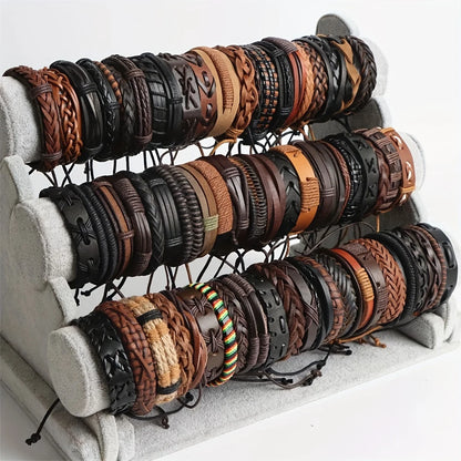 Braided Leather & Bead Bracelet Set