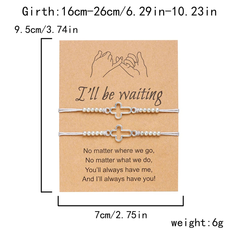 2Pcs/Set New Simple Cross Braided Bracelet for Women Men Handmade Adjustable Friendship Couple Bracelet Christian Prayer Jewelry