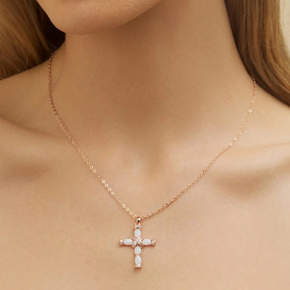 Created Opal Cross with Chain Necklaces Pendants Women Men Cubic Zirconia Cross Necklace for Women Cross Faith Pendant - Blessings is Here