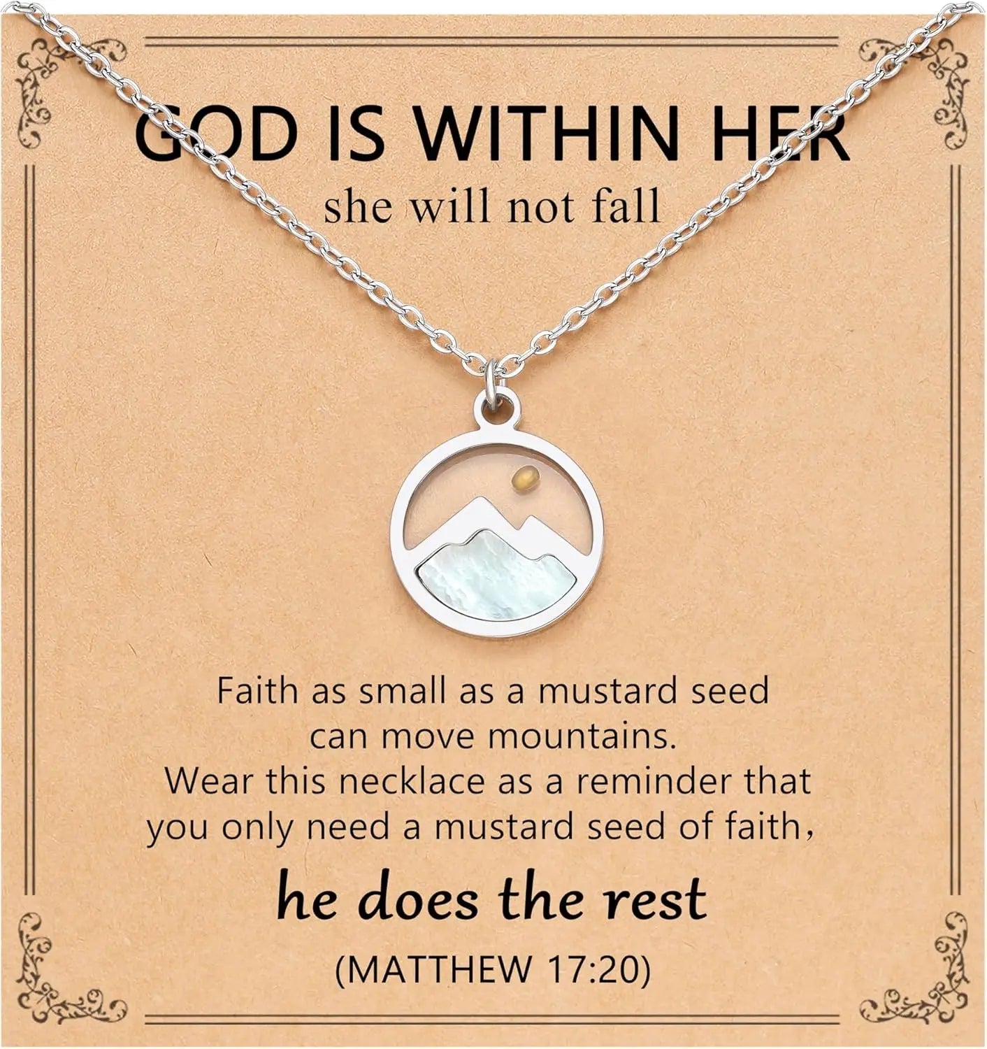 14KGold Stainless Steel Moving Mountains-Mustard Seed Faith Pendant Necklaces for Women Men Boys Teens Girls Christmas Gifts - Blessings is Here