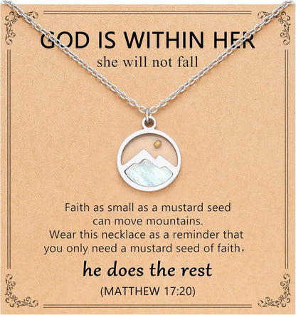 14KGold Stainless Steel Moving Mountains-Mustard Seed Faith Pendant Necklaces for Women Men Boys Teens Girls Christmas Gifts - Blessings is Here
