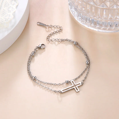 Fashion Women's Jewelry Cross Pendant Bracelets Stainless Steel Double Layer Chain Bracelets for Men Women Trend Gift - Blessings is Here
