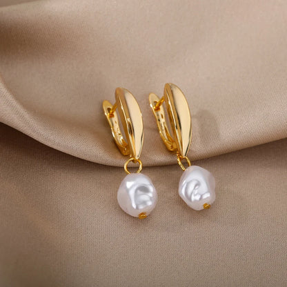 Stainless Steel Gold Heart Zircon Hoop Earrings