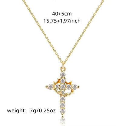 Rotatable Crown Zircon Cross Pendant Necklace Light Luxury Shiny Cross Stainless Steel Chain Choker For Women Men Prayer Jewelry - Blessings is Here