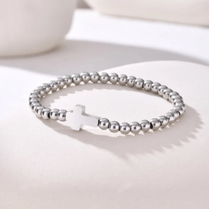 Minimalist Stretch Cross Bracelet for Women,Round Beads Bracelets，Stainless Steel Waterproof Jewelry Gift - Blessings is Here