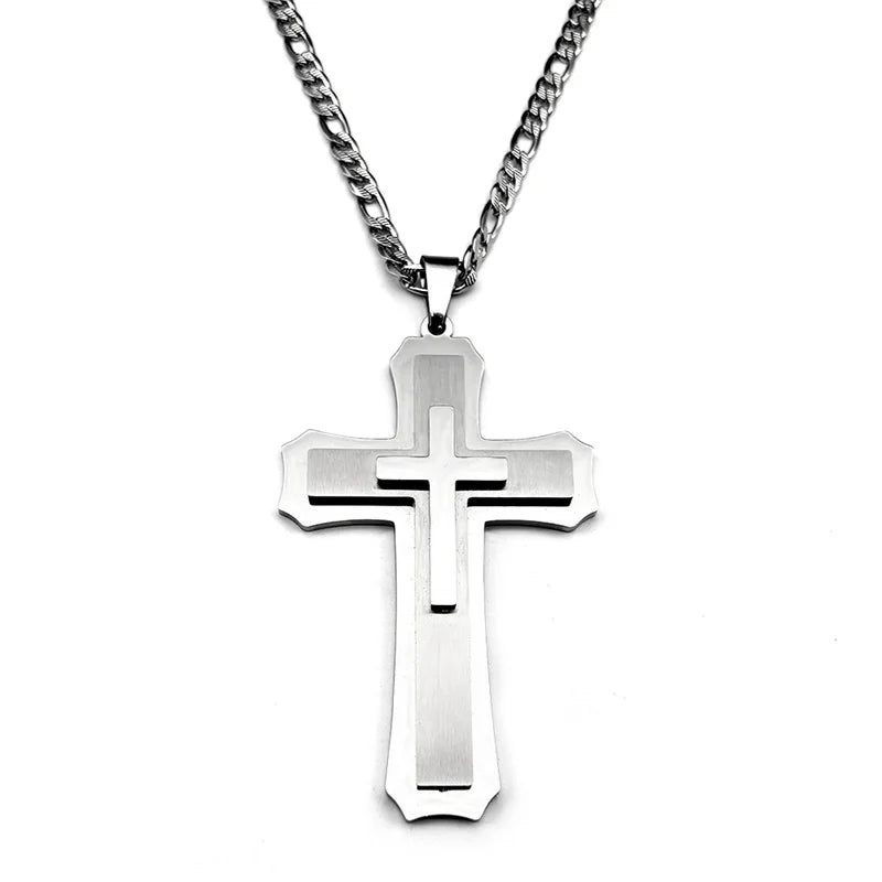 Big Jesus Christian Cross Pendant Necklace for Man Women Stainless Steel Silver Color Link Figaro NK Chain Male Collier Jewelry - Blessings is Here