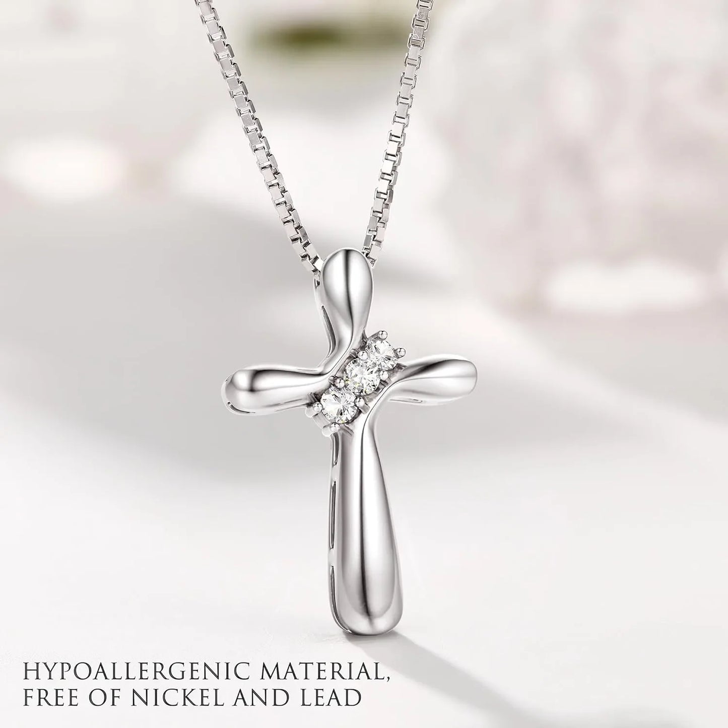 925 Sterling Silver Cross Necklace for Women | Cubic Zirconia Cross Pendant with 18" Box Chain | Christian Faith Jewelry Gift for Women