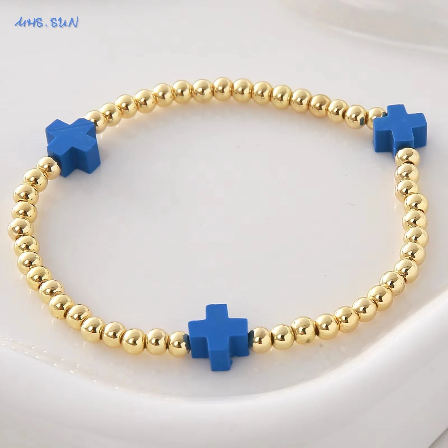 Gold Beaded Cross Bracelet, Christian Bracelet for Women and Men, Faith Jewelry, Inspirational Religious Gift