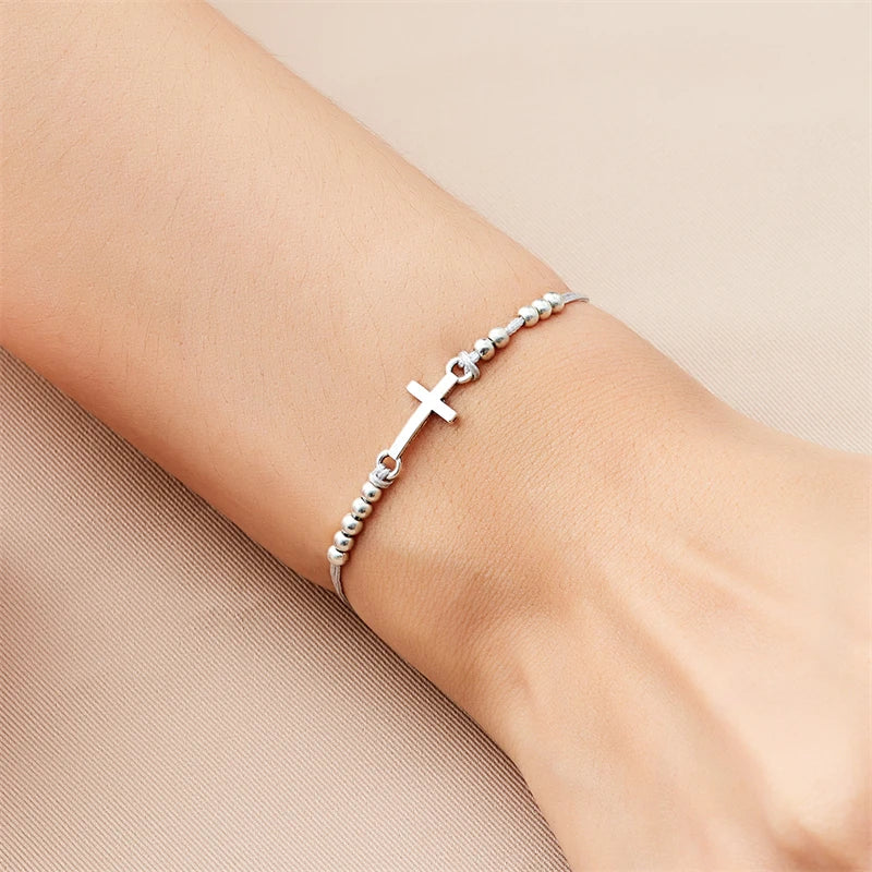2Pcs/Set New Simple Cross Braided Bracelet for Women Men Handmade Adjustable Friendship Couple Bracelet Christian Prayer Jewelry