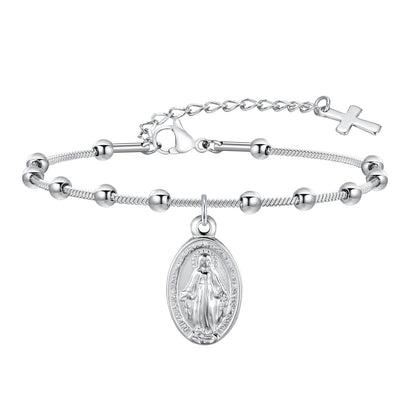 Cross & Virgin Mary Gold Rosary Bracelet