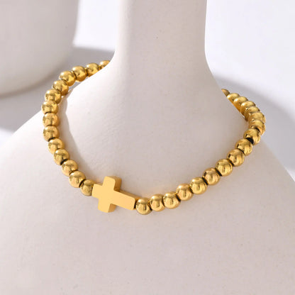 Minimalist Stretch Cross Bracelet for Women,Round Beads Bracelets，Stainless Steel Waterproof Jewelry Gift - Blessings is Here