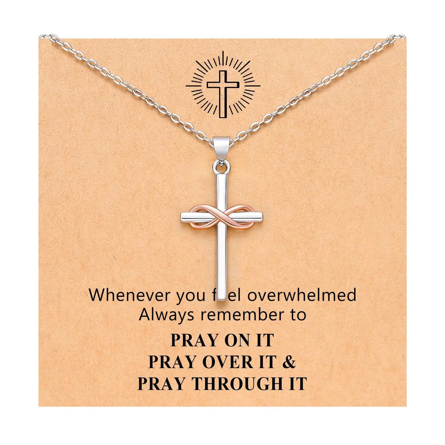 Cross Infinity Necklace for Women with Inspirational Blessing Card | Gold Christian Faith Necklace | Religious Jewelry Gift for Her