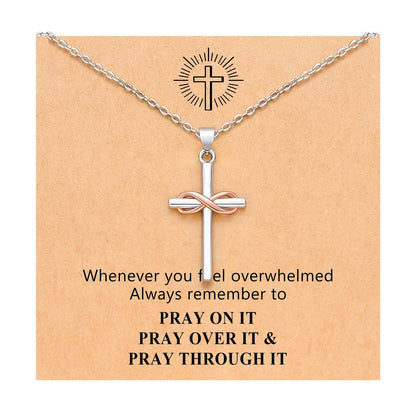 Cross Infinity Necklace for Women with Inspirational Blessing Card | Gold Christian Faith Necklace | Religious Jewelry Gift for Her