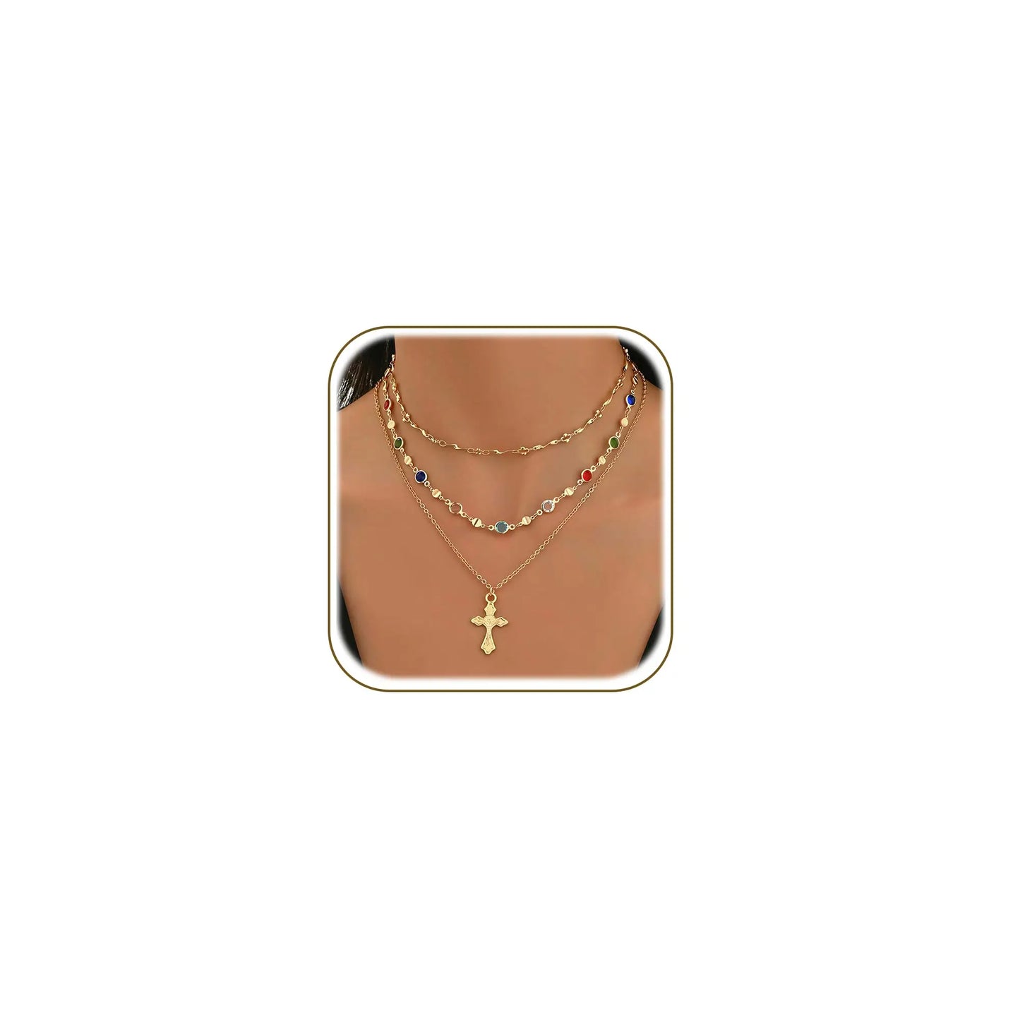 Layered Cross Necklaces for Women Trendy, Bohemian Bead Pearl Y Long Pendant Necklace Set, Vintage Rosary Necklace Adjustable