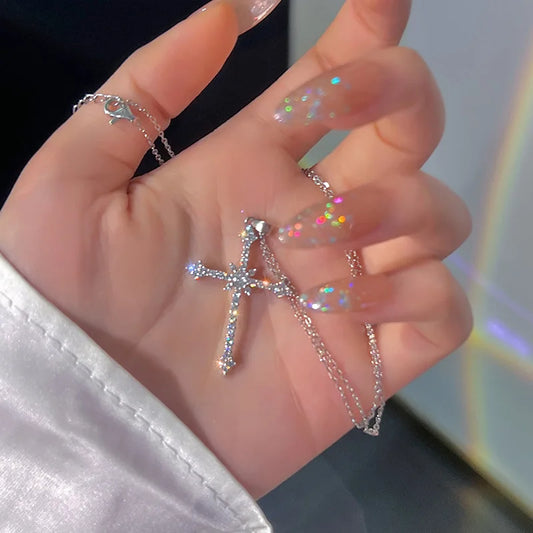 Women’s Crystal Zircon Cross Pendant Necklace