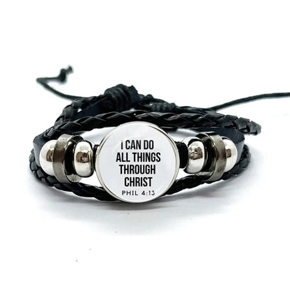 Multilayer Christian Faith Bible Verse Leather Bracelet